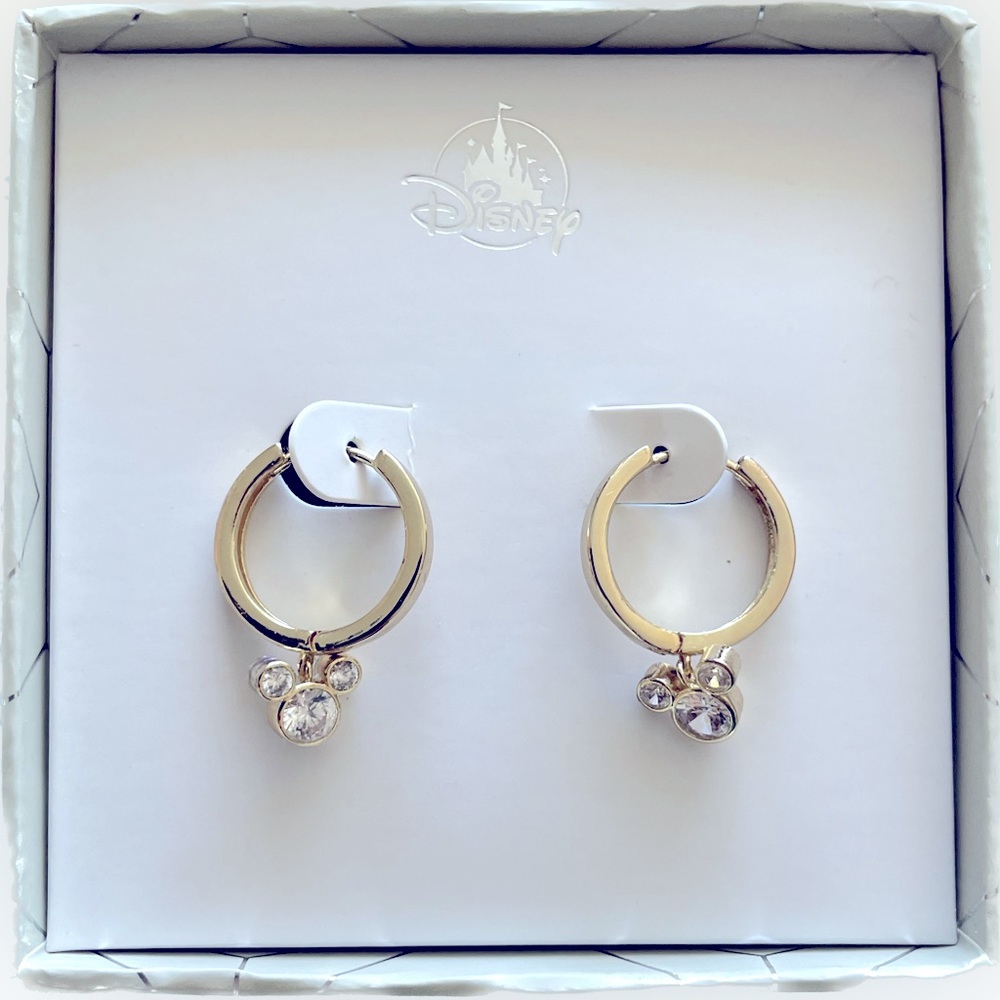 NWT Disney Ltd Edition 90 years golden/diamond like Mickey Mouse hoops. OS